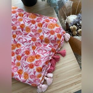 J. Crew orange citrus scarf with pink tassel